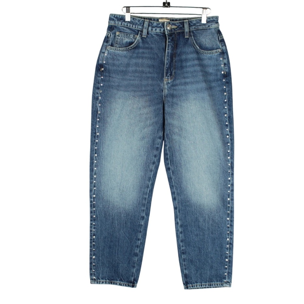 GUESS Women Tapered High Mom Jeans High Rise 29x27 Blue embellished Relaxed Fit